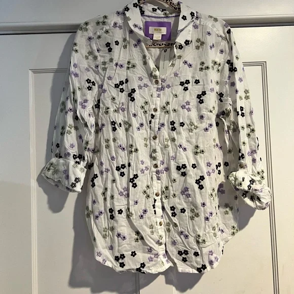 Anthropologie Maeve Embroidered Floral 
Button-down  Blouse - XL - NWT - Picture 5 of 16